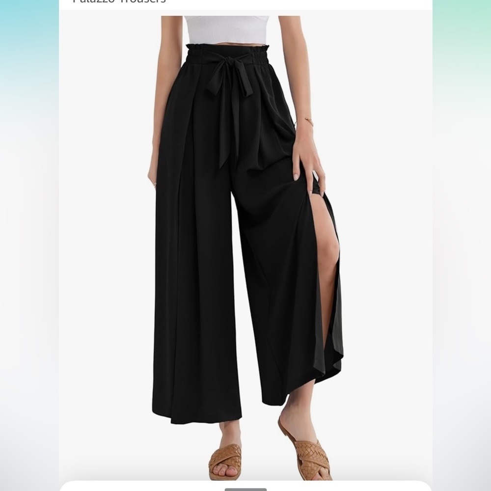 NWT Wide Leg Pants w/Pockets Lightweight High Waisted Tie Knot Palazzo Trousers